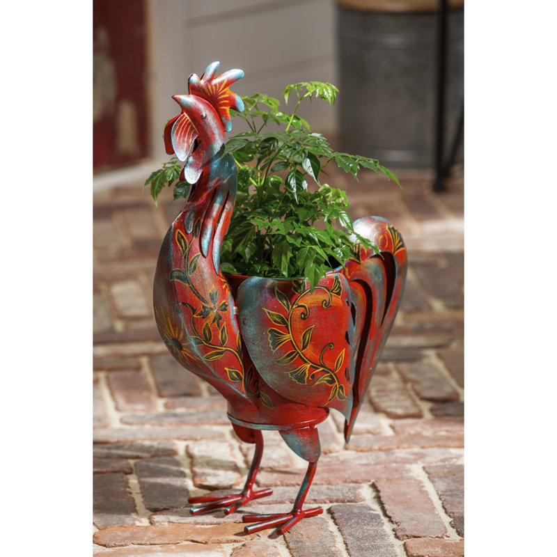 August Grove® Rooster Metal Statue Planter & Reviews Wayfair